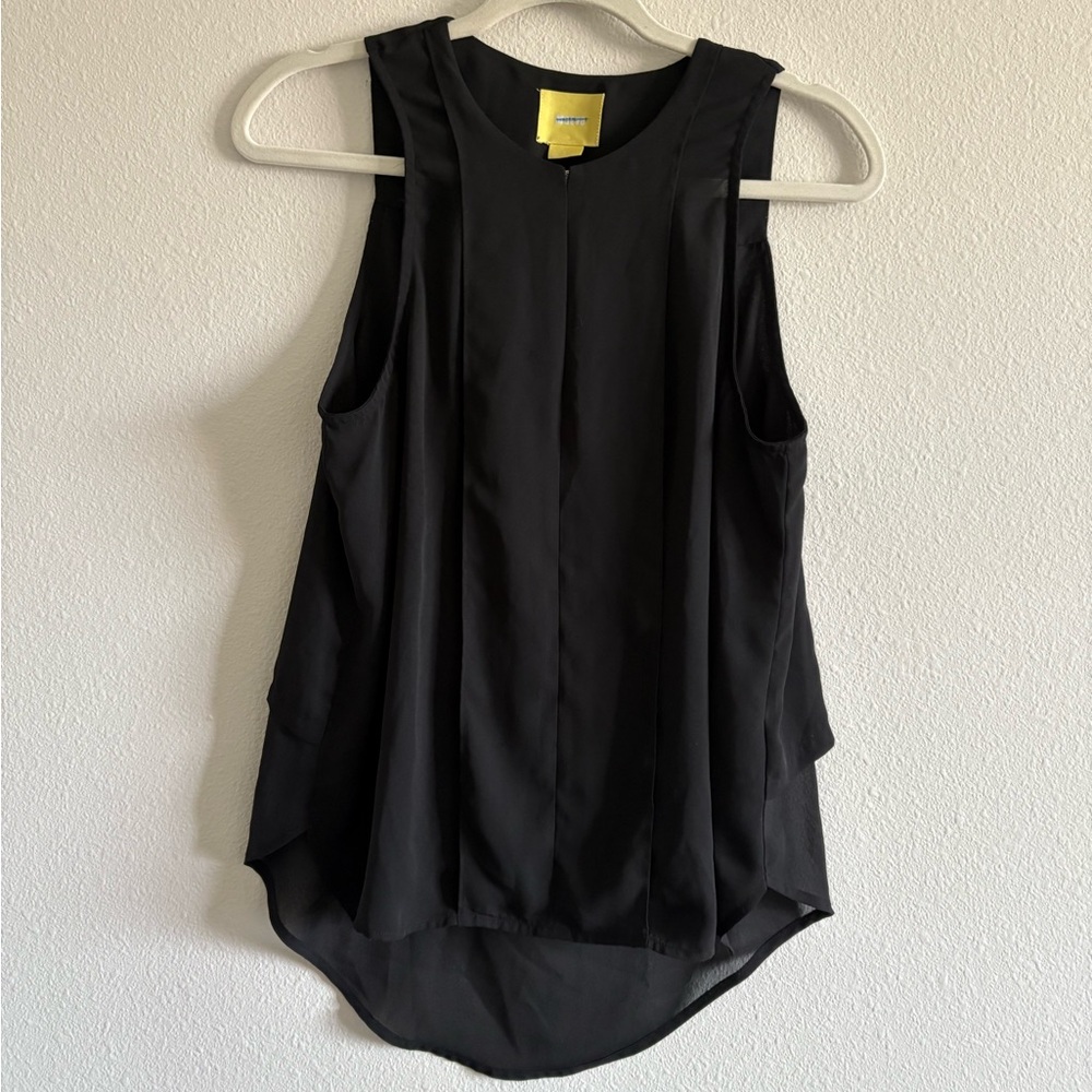 Maeve by Anthropologie Chiffon Tank Top Switch-Neck Women’s 6 Black Hi-Lo